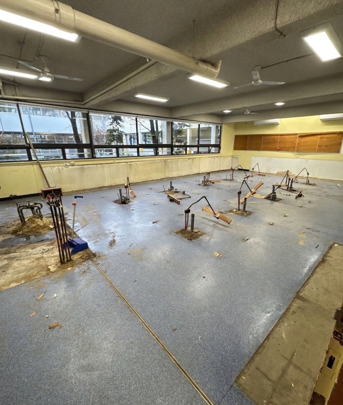 Asbestos vinyl flooring during removal works, Randwick High School classroom
